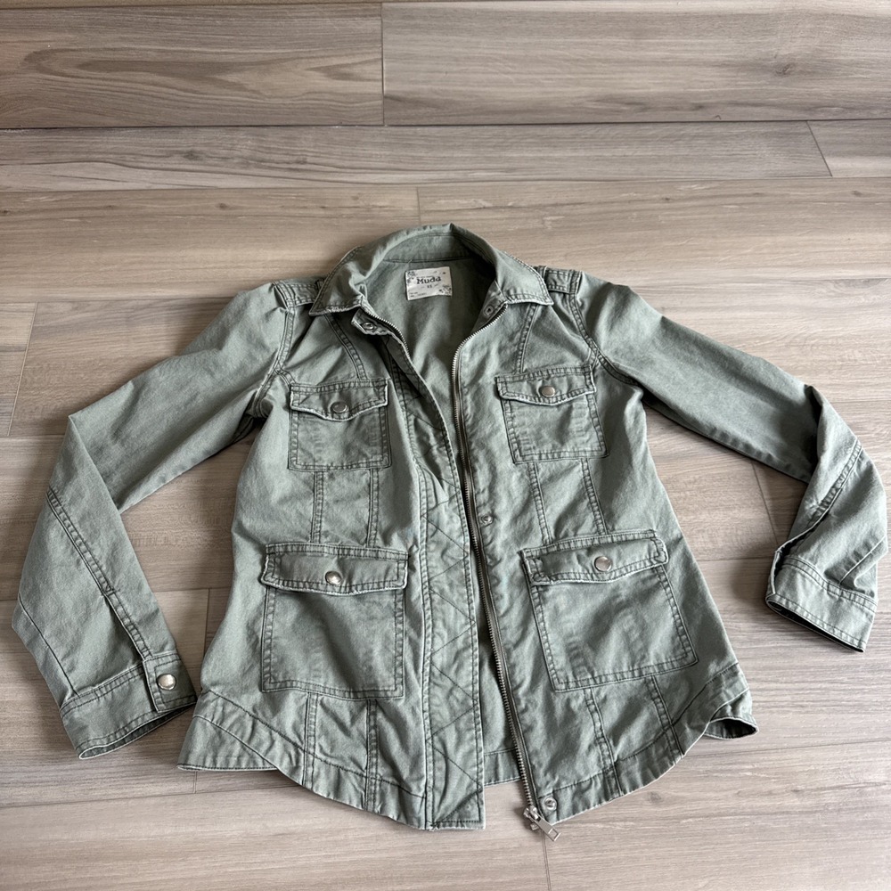 Mudd Jacket Women's Size XS Olive Green Full Zip Long‎ Sleeves Military Style